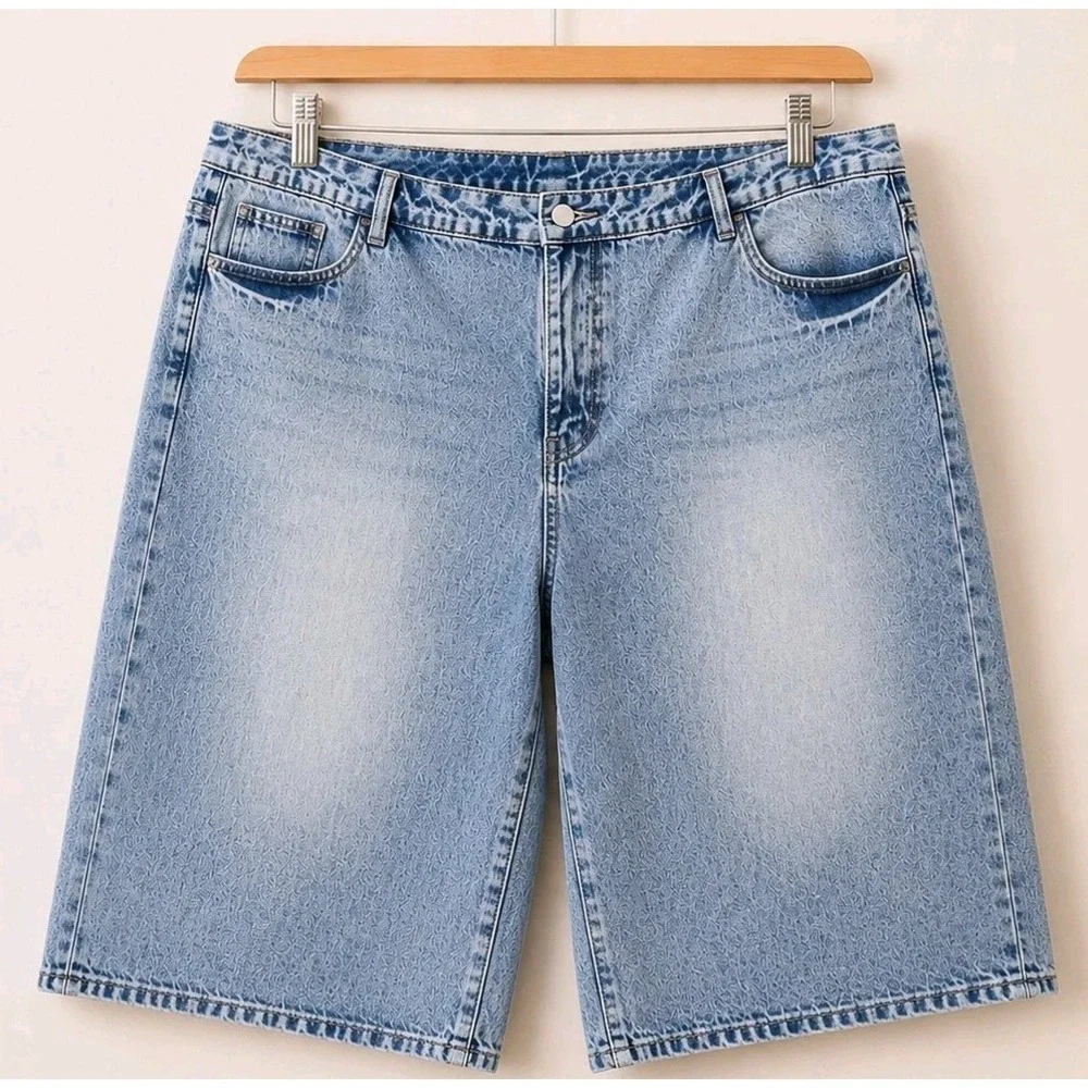 Plus Size 4X Denim Bermuda Shorts Women Light Wash Jorts Y2K Baggy Long Jean...